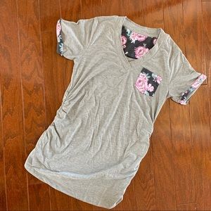 Maternity Gray Floral Accent Tee